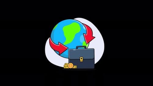 Flat Design Animation of Global Business and Financial Exchange