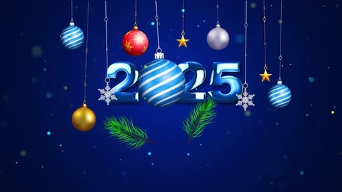 Merry Christmas And Happy New Year 2025 Card Blue