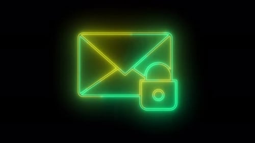 Neon Animated Envelope and Lock Security Icon