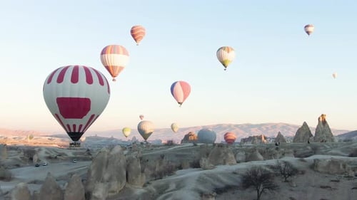 Air Balloons Flying Over Cappadocia, Aerial View