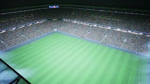 3D Rendered Football Stadium Hosting Tournament Played During Rainy Night