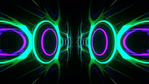 Purple And Turquoise Neon Flashing Rings In Reverse Tunnel Background Vj Loop In 4K