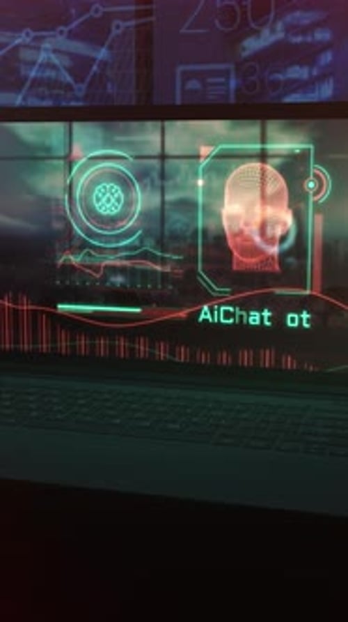 Laptop Screen with Infographics About AI 3D Render