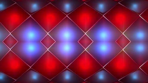 Patrón geométrico rojo y azul dinámico con luces brillantes, movimiento