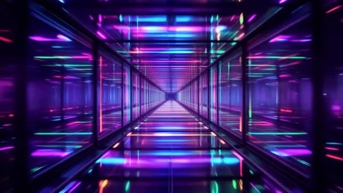Futuristic Neon Glass Corridor Motion Background