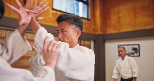 People Practicing Martial Arts Techniques Indoors