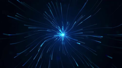 4K Wunderschönes, buntes Partikellichtzentrum, divergiert und folgt dem Bühnenhintergrund