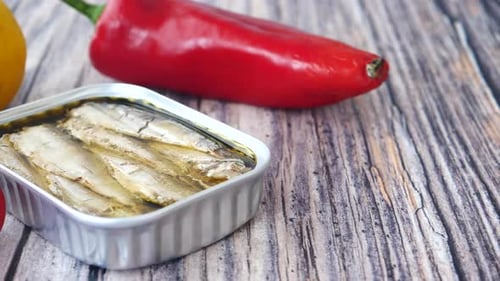 Canned Fish with Fresh Vegetables Still Life