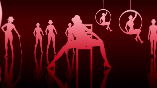 Stylish Red Silhouettes Dancing Performance Stage Background Loop
