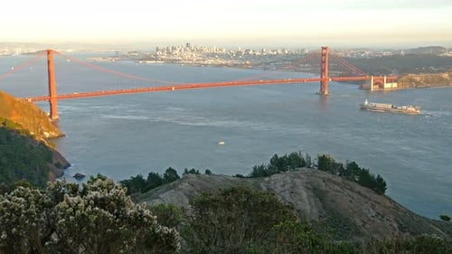 Golden Gate Bridge and San Francisco cityscape at sunset in beautiful California