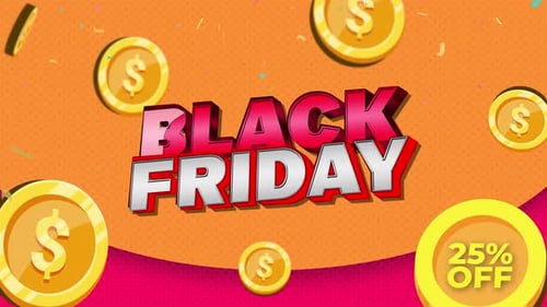 Black Friday Sale Animation with 3D Text and Gold Coins