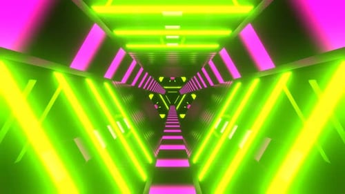 Pink And Green Neon Cyber Triangular Sci Fi Tunnel Background Vj Loop In 4K