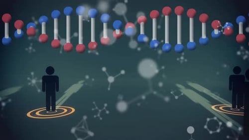 Animation of dna strand spinning with people icons and network of connections