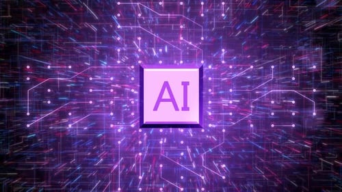 Puce IA futuriste HD avec flux de données lumineux et lignes de circuits dans le cyberespace