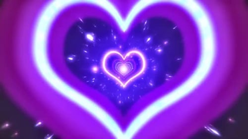 Blue Glittering Neon Lights Heart Tunnel