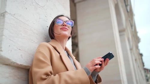 Woman Use Smartphone Outdoor City Street