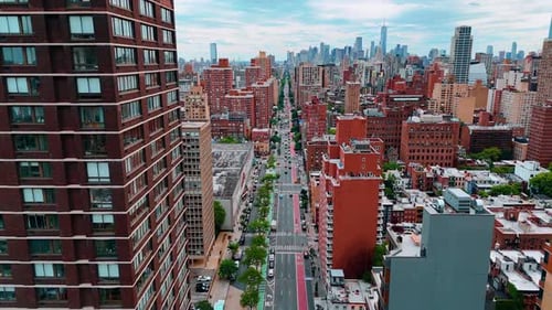 Bright facades of the buildings of urban landscape of New York.