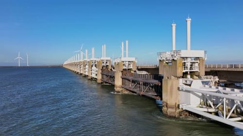 Modern Storm Surge Barrier and Wind Turbines