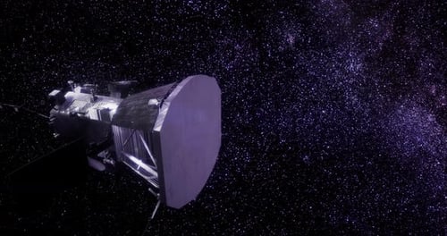 Spacecraft Emits Energy Beam in Deep Space Animation