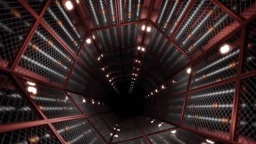 Futuristic Tunnel with Red Metal Framework