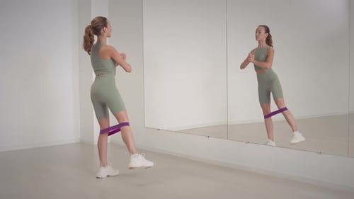 Woman Doing Leg Exercises with Resistance Band
