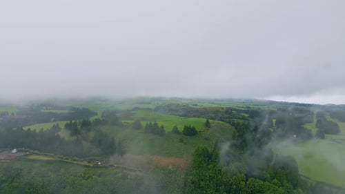Cloudy Mist Forest Landscape Drone View Vivid Rainy Slopes Cloudy Sky Nature