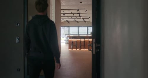 People Walk into Modern Bright Office Space