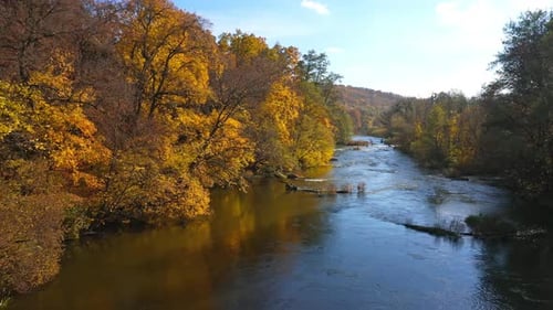 Natural seasonal colorful scenery. Autumn beautiful landscapes aerial view.
