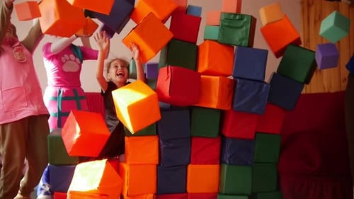 Animators with Children Destroy the Wall of Soft Cubes A