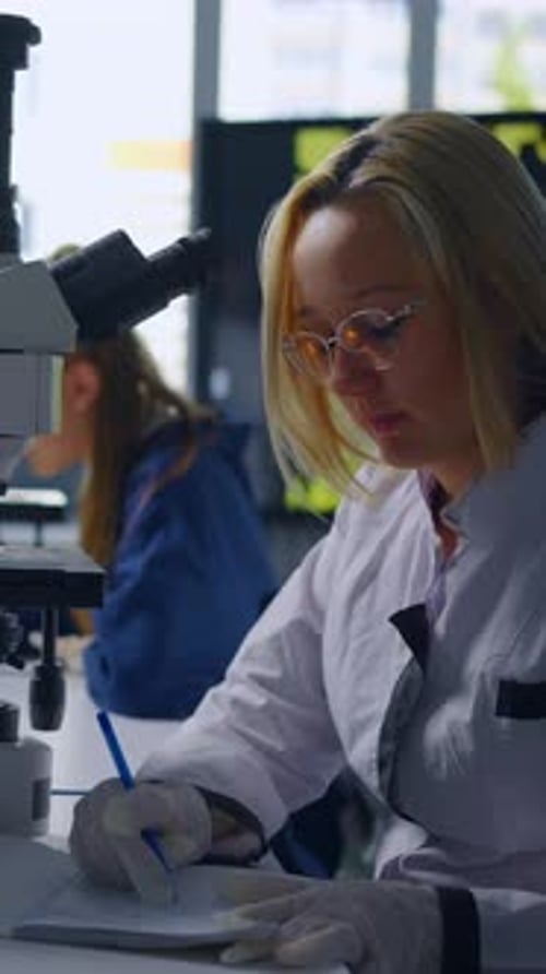 Female Scientists Working with Microscopes in a Laboratory
