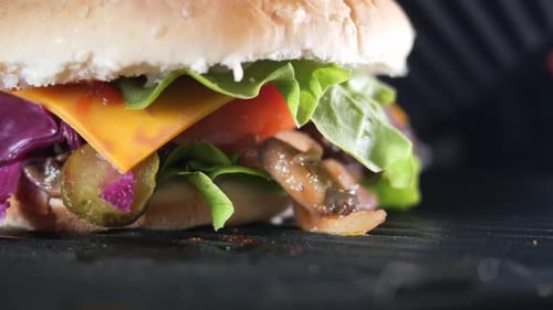 Close Up of Colorful Burger on Panini Press