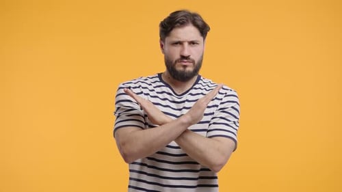 Dissatisfied Handsome Man Disapproving With No Sign Refuse Offer Rejecting