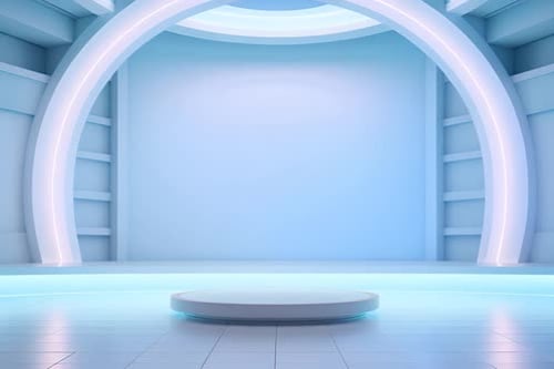 Futuristic Virtual Stage with Glowing Platform for Corporate Events