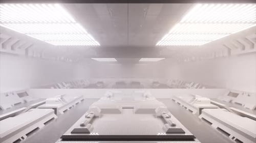 An Endless Flight Through a White Tunnel Inside a Spaceship Cargo Compartment 3D Animation of a