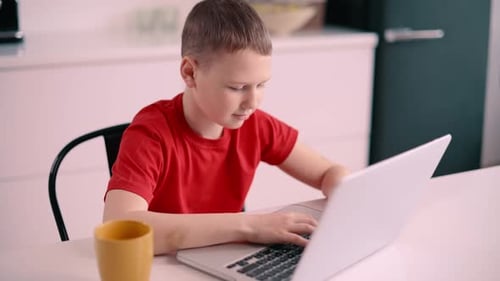 Boy Using Laptop at Home