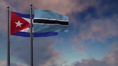 Cuban And Botswana National Flags Waving In Wind