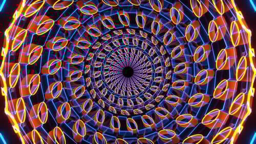 Orange And Blue Neon Shape Kaleidoscope Tunnel Background Vj Loop In 4K