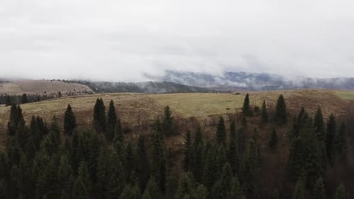 Misty Carpathian Mountain Range in Aerial View
