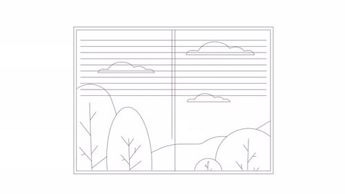 Schwebende Wolken, Fenster, bw-Kontur, 2D-Objektanimation