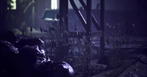 Dark Gritty Post-Apocalyptic Scene with Swaying Weeds