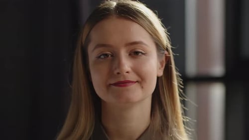 Smiling Young Woman Close Up Portrait Indoors