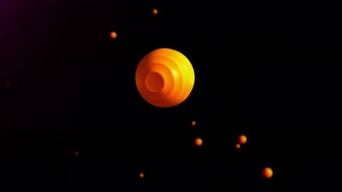 Leuchtende orangefarbene Kugeln, die im Weltraum schweben