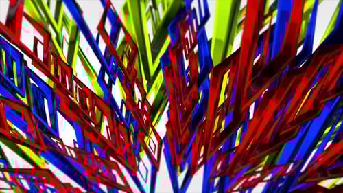 Abstract 3d geometric pattern with dynamic shapes in red, yellow, and blue colors