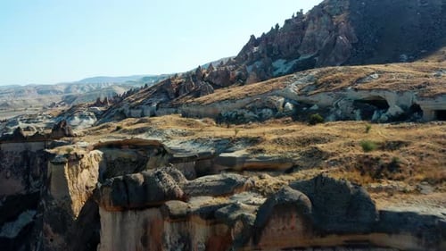 Flying over unique Cappadocia landscape in Goreme, Turkey