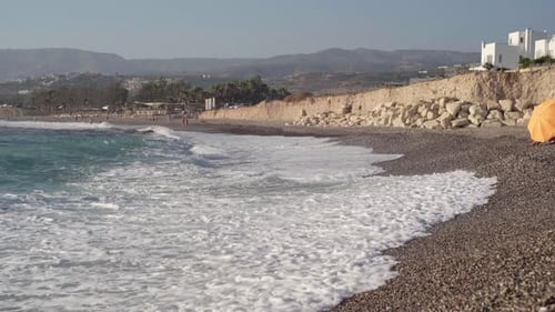 Wide Shot Picturesque Tourist Resort Bay on Cyprus Outdoors Blue Foamy Waves of Mediterranean Sea