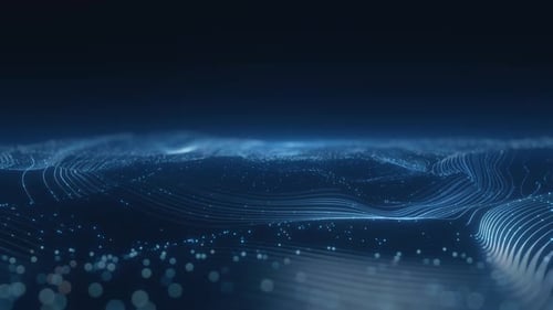 3D-Renderer abstrakter blauer Technologie-Wellenhintergrund mit leuchtenden Partikeln