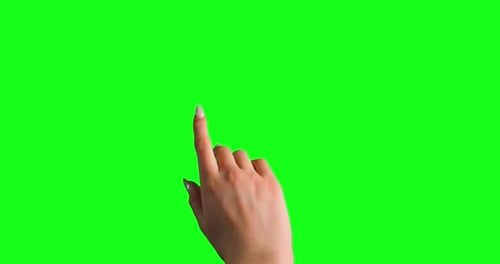 Hand swiping through a digital screen on a green screen background