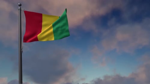 Realistic Guinea Flag Waving on Blue Sky
