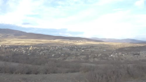 view of a small village in Kaspi,Georgia - aerial shot.