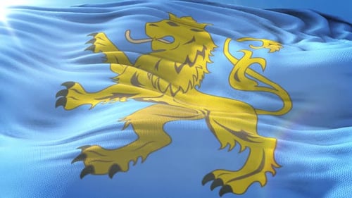 Blue Flag with Golden Heraldic Lion Waving Animation